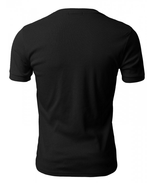Mens Basic Cotton V-neck T-shirts with Point Shoulder Button Leather ...