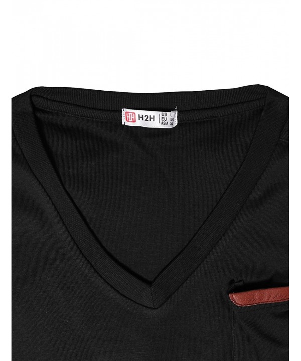 Mens Basic Cotton V-neck T-shirts with Point Shoulder Button Leather ...