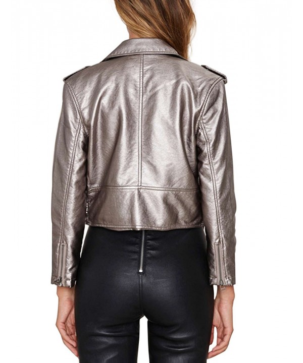 Womens Silver Leather Motorcycle Biker Crop Jackets - CH12O4UGG35