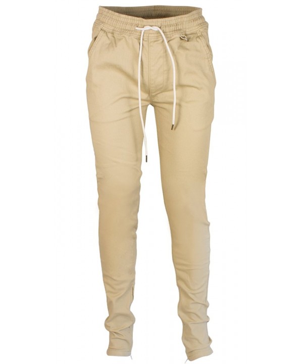 Men's Tapered Zipper Ankle Jogger Pants - Khaki - CP12DI1OZZP