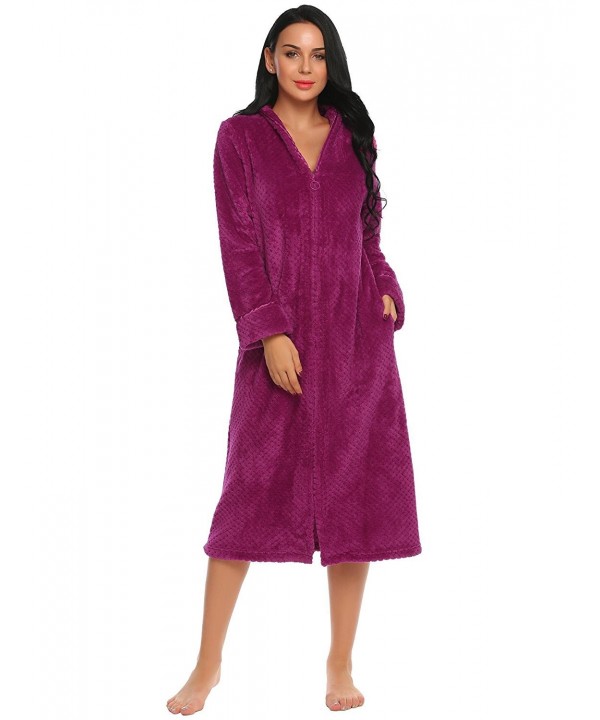 Women's Kimono Robe Plush Soft Warm Fleece Bathrobe Elegant Zipper Robe S-L - Rose Red - CO1884SG283