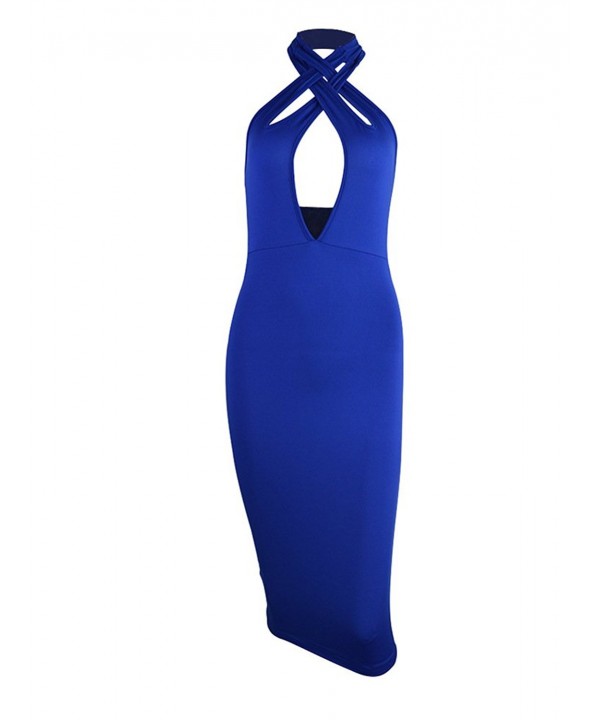 Women's Sexy Halter Bodycon off Shoulder Club Dress - Royal Blue ...
