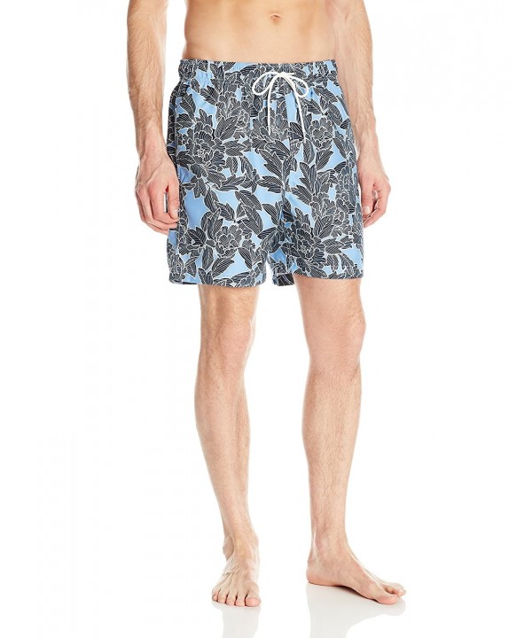 Men's Quick Dry Floral Print Swim Trunk - Della Robbia Blue - C812N0JQSXW