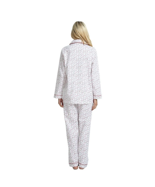 Womens Cotton Pajama Sleepwear - Red Flowers on White - CJ186N6CTM5