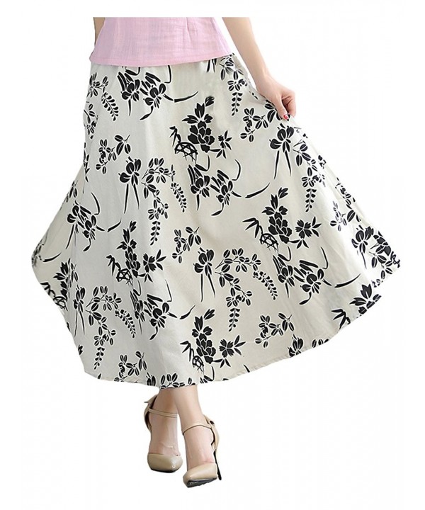 Women's New Spring Ethnic Flare Elastic Waist Long Baggy Maxi Skirt ...