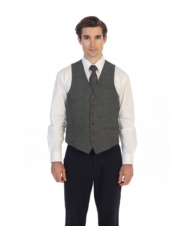 Men's 6 Button Custom Formal Tweed Vest - 2 - Herringbone Gray ...