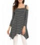 Shoulder Sleeve Striped Asymmetric T shirt