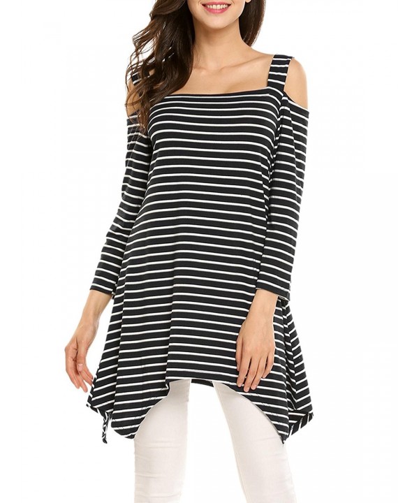 Shoulder Sleeve Striped Asymmetric T shirt