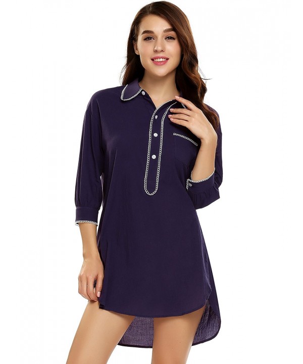 Ekouaer Nightshirt Long Sleeve Button Front Sleepwear