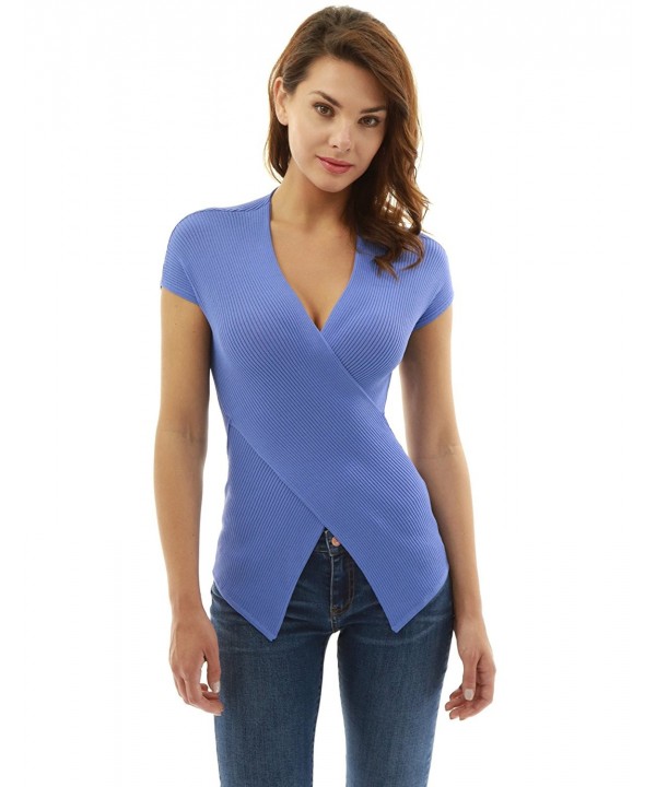 PattyBoutik Womens Sleeve Crossover Periwinkle