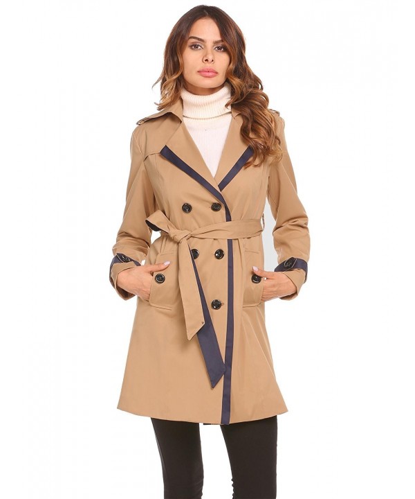 Women Long Jacket Outwear Lapel Long Sleeve Double Breasted Belted ...