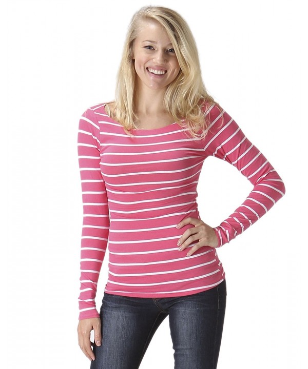 Womens Sleeve Casual Striped 87S_CORALWHITE