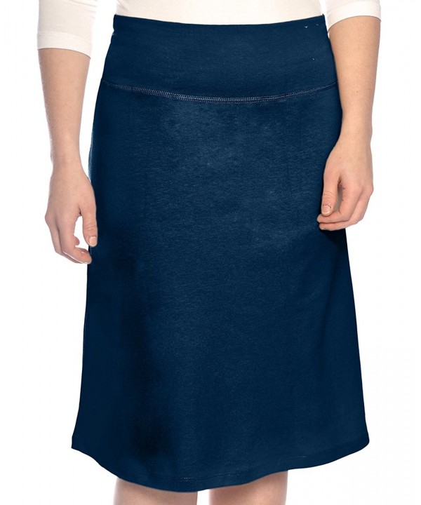 Women's Modest A-Line Cotton Spandex Knee Length Sports Skirt - Navy ...