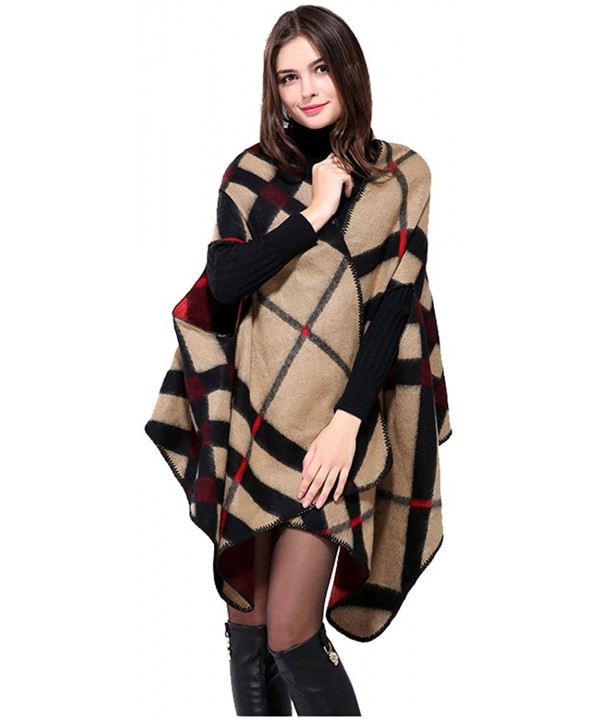 Ilishop Womens Tartan Shawl Poncho