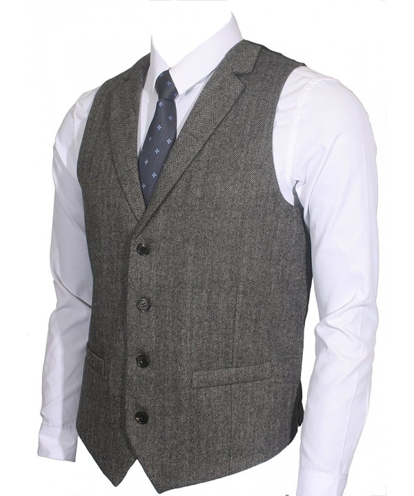 2Pockets 4Buttons Wool Herringbone Tailored Collar Suit Vest ...