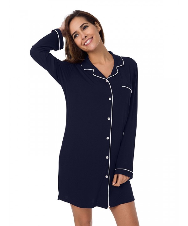 Pajamas Long Sleeve Pajama Shirt Dress Ladies Nightshirts Baggy Style ...