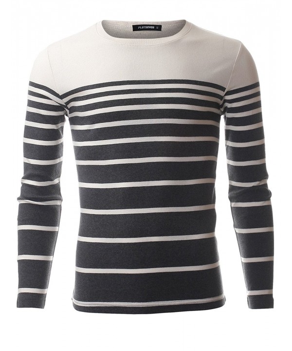 Men's Slim Fit Stripe Crewneck T-Shirt - Trl3005 Gray - CL12F85IJL5