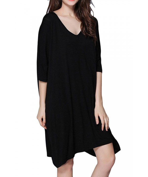 Women's Solid Color Plus Size Tunic Top Loose 3/4 Sleeve Sleep Shirt ...