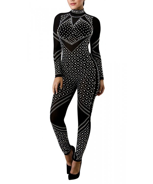 Through Rhinestone Clubwear Jumpsuit - Black - CX18988KWUS