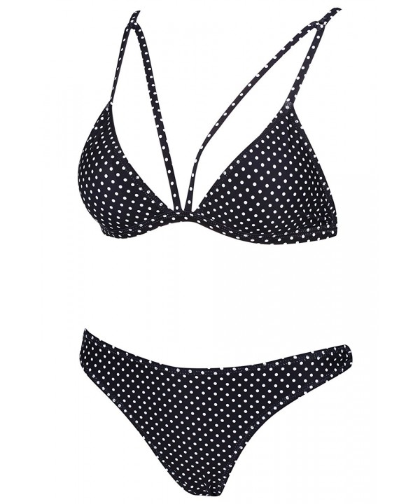 Strappy Polka Dot Triangle Bikini Set- Sexy Padded Swimsuit For Women ...