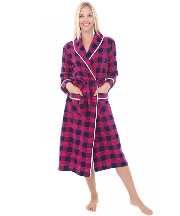 Womens Flannel Robe- Lightweight Cotton Bathrobe - Classic Pink Plaid ...