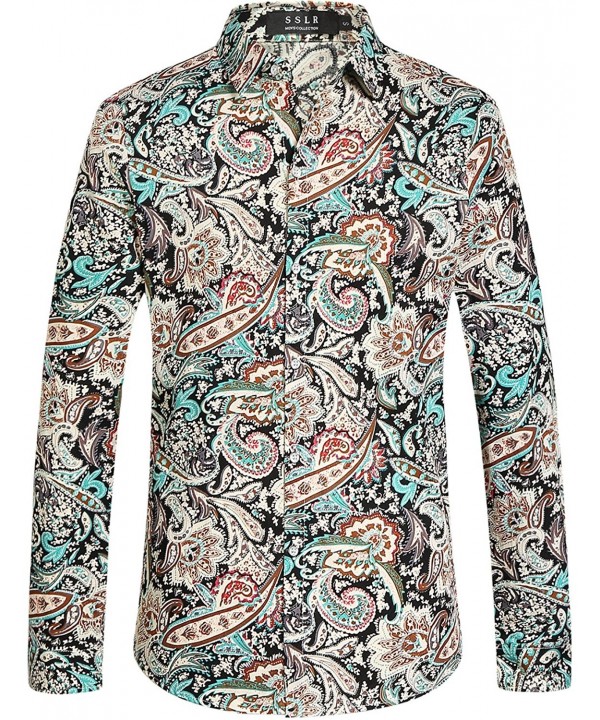 Men's Paisley Cotton Long Sleeve Casual Button Down Shirt - Aquatic ...