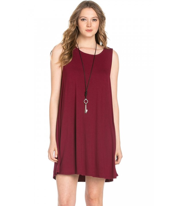 Womens Sleeveless Comfy Dresses Burgundy