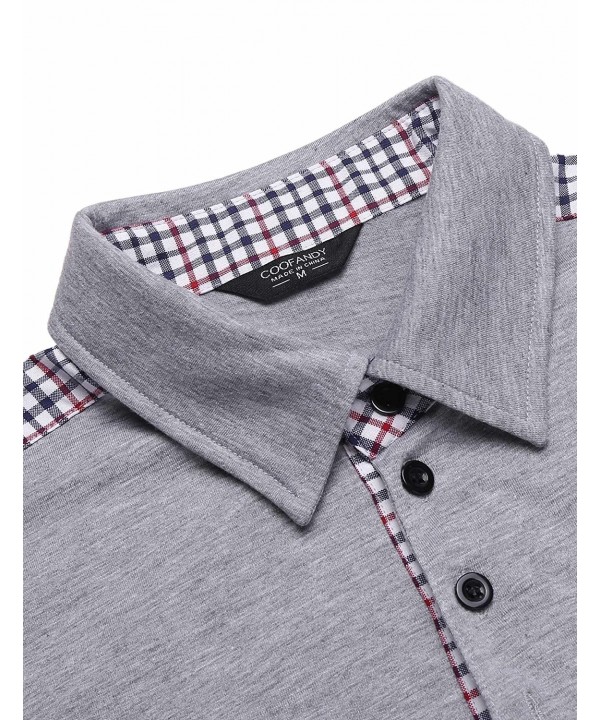 Men's Modern Fit Long Sleeve Plaid Inner Polo T Shirt With Snap Button ...