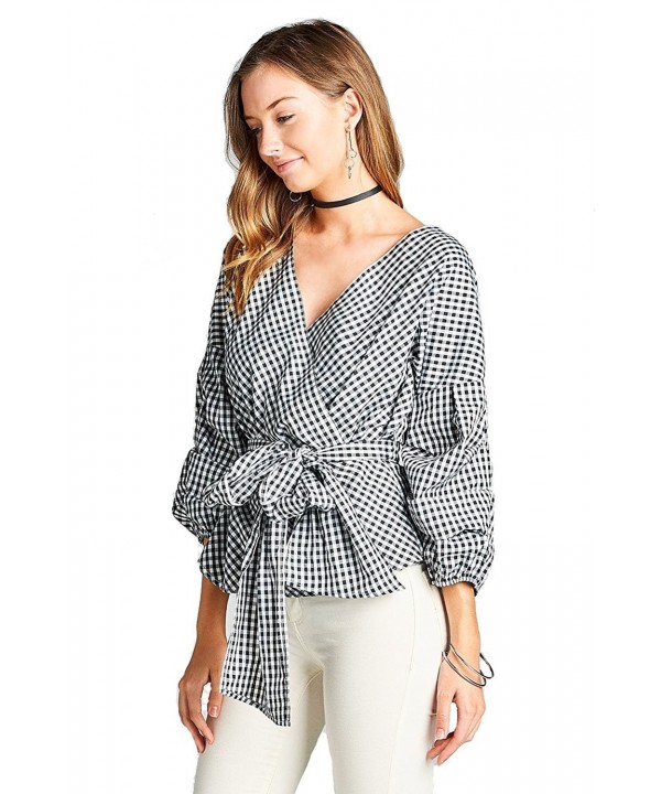 Khanomak Gingham Ruched Sleeve Surplice