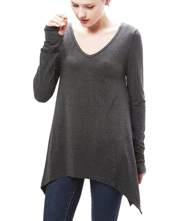 Women's Long Sleeve Soft Tunic Top With Thumb Hole Irregular Hem Swing ...