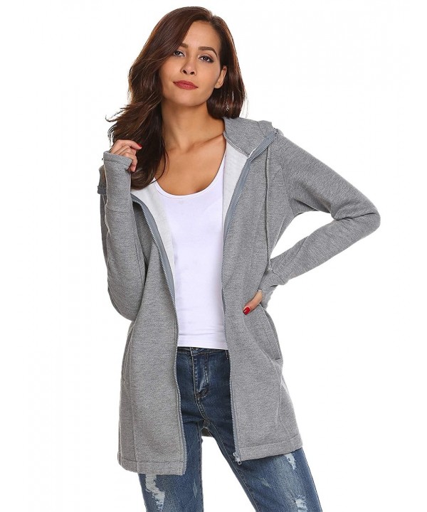 QT0 Women Zip-Up Blouse Dress Hooded Trench Jacket 100% Cotton Casual ...