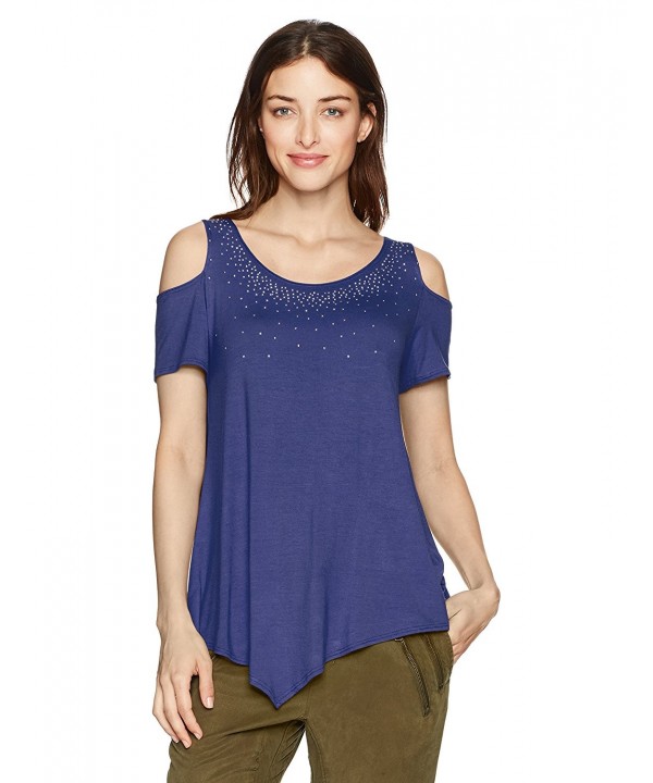 Women's STR Rayon/Span Sslv Cold Shoulder Top W Gld/Sil Stud Trim ...