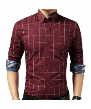 Men's Plaid Long-Sleeve Button Down Dress Shirt - C11 Wine Red ...