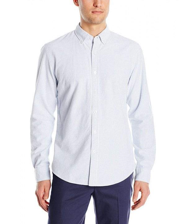 Men's Standard-Fit Long-Sleeve Striped Oxford Shirt - Blue/White ...