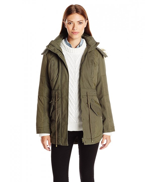 Women's Mixed Canvas Nylon Parka Fishtail With Detachable Faux Fur Hood ...