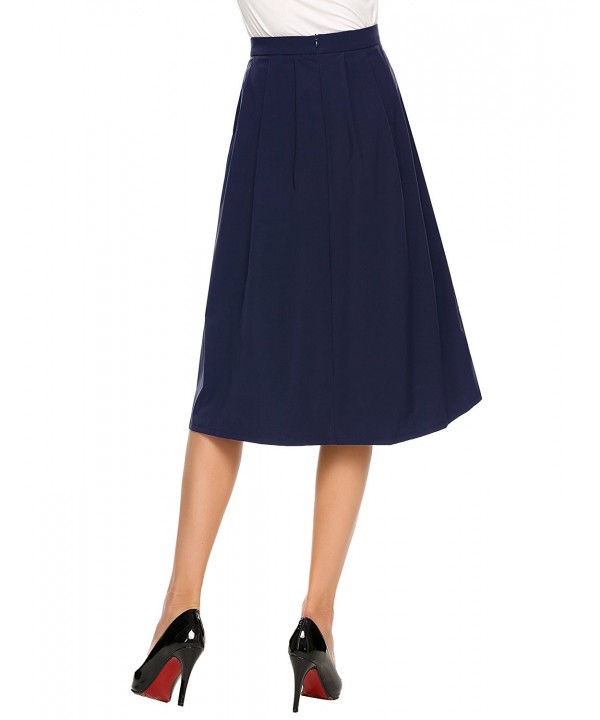 Women's High Waist Flared A-line Pleated Midi Long Skirt with Pocket S ...