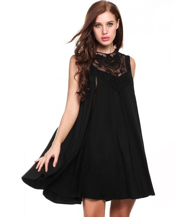 Women Lace Shift Dress Sleeveless Short Loose Casual Mini Dress - Black ...