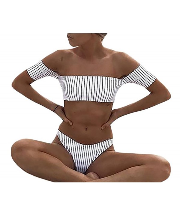 Anmengte Shoulder Striped Bathing Swimsuit