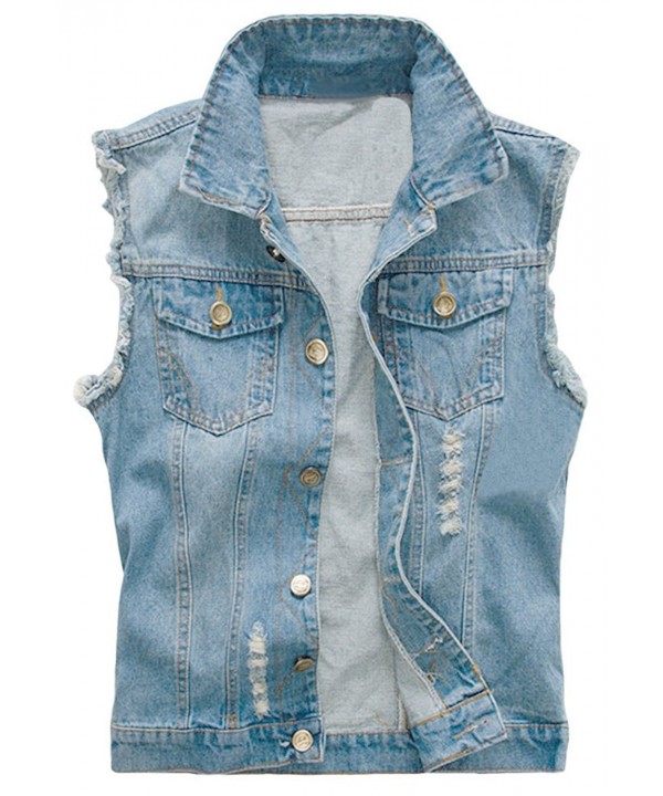 Men's Sleeveless Lapel Denim Vest Jacket - E1-blue - C711V4GOONP