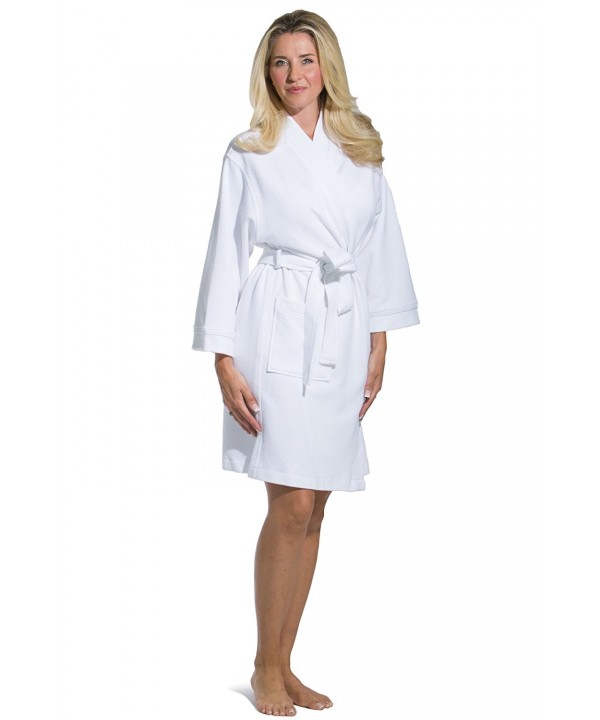 Women's Waffle Kimono Resort Spa Robe - Above Knee Length - White ...