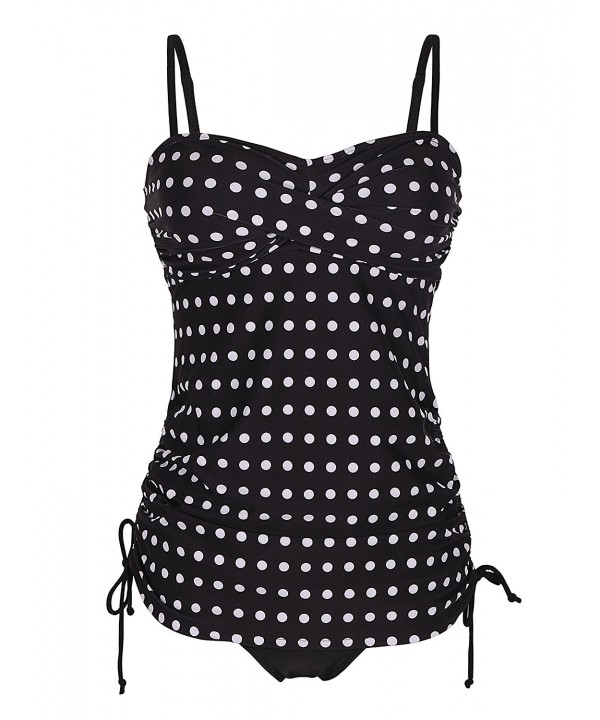 Women's Retro Polka Dot Two Piece Swimwear Ruched Tankini Swimsuits ...