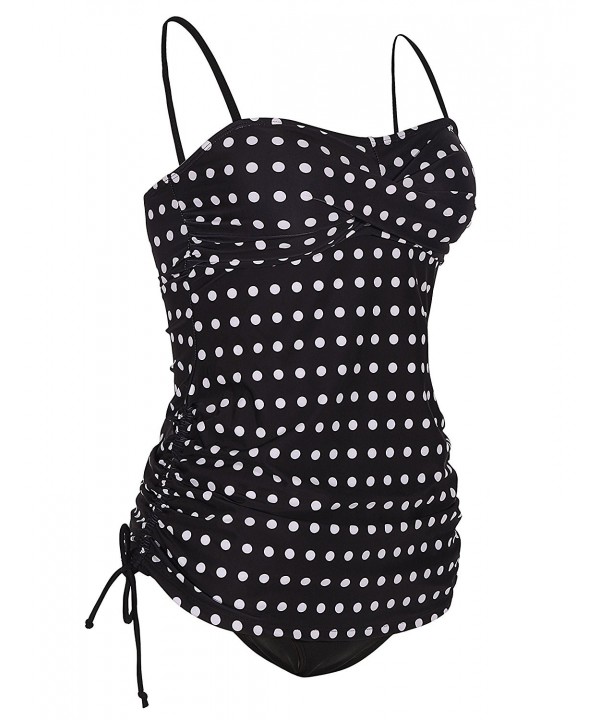 Women's Retro Polka Dot Two Piece Swimwear Ruched Tankini Swimsuits ...