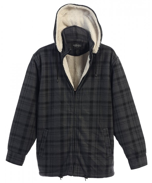 Mens Sherpa Lined Flannel Jacket with Removable Hood - Charcoal / Black ...