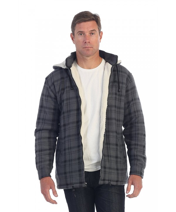 Mens Sherpa Lined Flannel Jacket with Removable Hood - Charcoal / Black ...