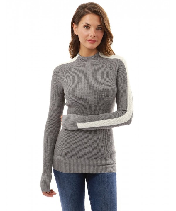 Women's Mock Neck Raglan Long Sleeve Sweater - Gray and Ivory - CY12MSWQUDP