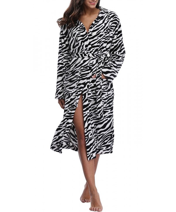 Women's Hooded Bathrobe Plush Robe With Animal Print - Zebra - CV17YEOEIS2