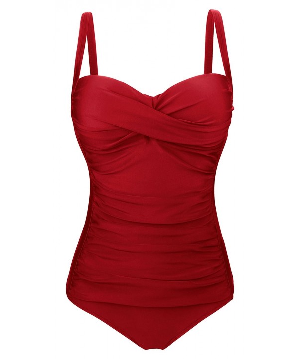 Vintage Retro Bathing Suit One Piece Monikini Swimsuit (FBA) - Wine Red ...