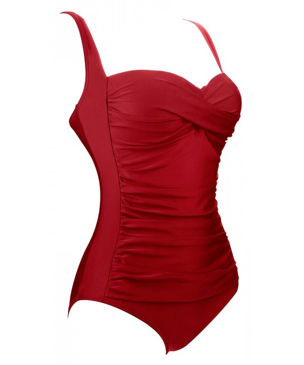 Vintage Retro Bathing Suit One Piece Monikini Swimsuit (FBA) - Wine Red ...