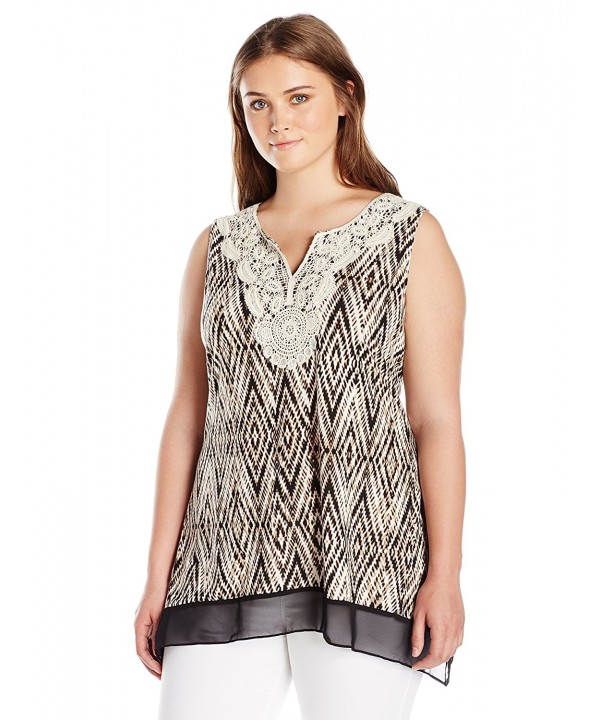 Notations Plus Size Sleeveless Printed Crochet