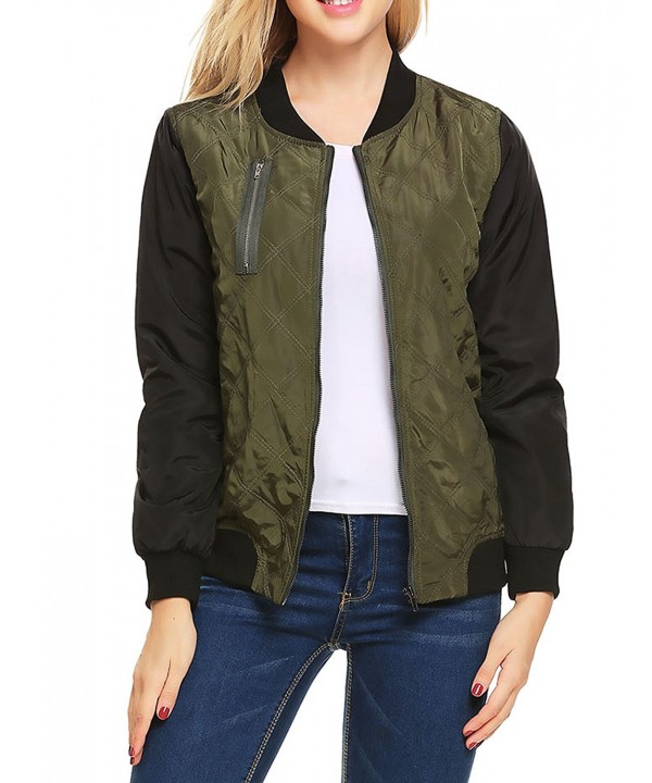 Women's Bomber Jacket Classic Style Zip Up Biker Vintage Jacket - Army ...